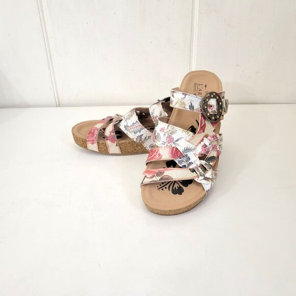 Spring Step L'Artiste Women's Floral Cork Sole Sandals With Adjustable Buckle Si - Picture 2 of 7